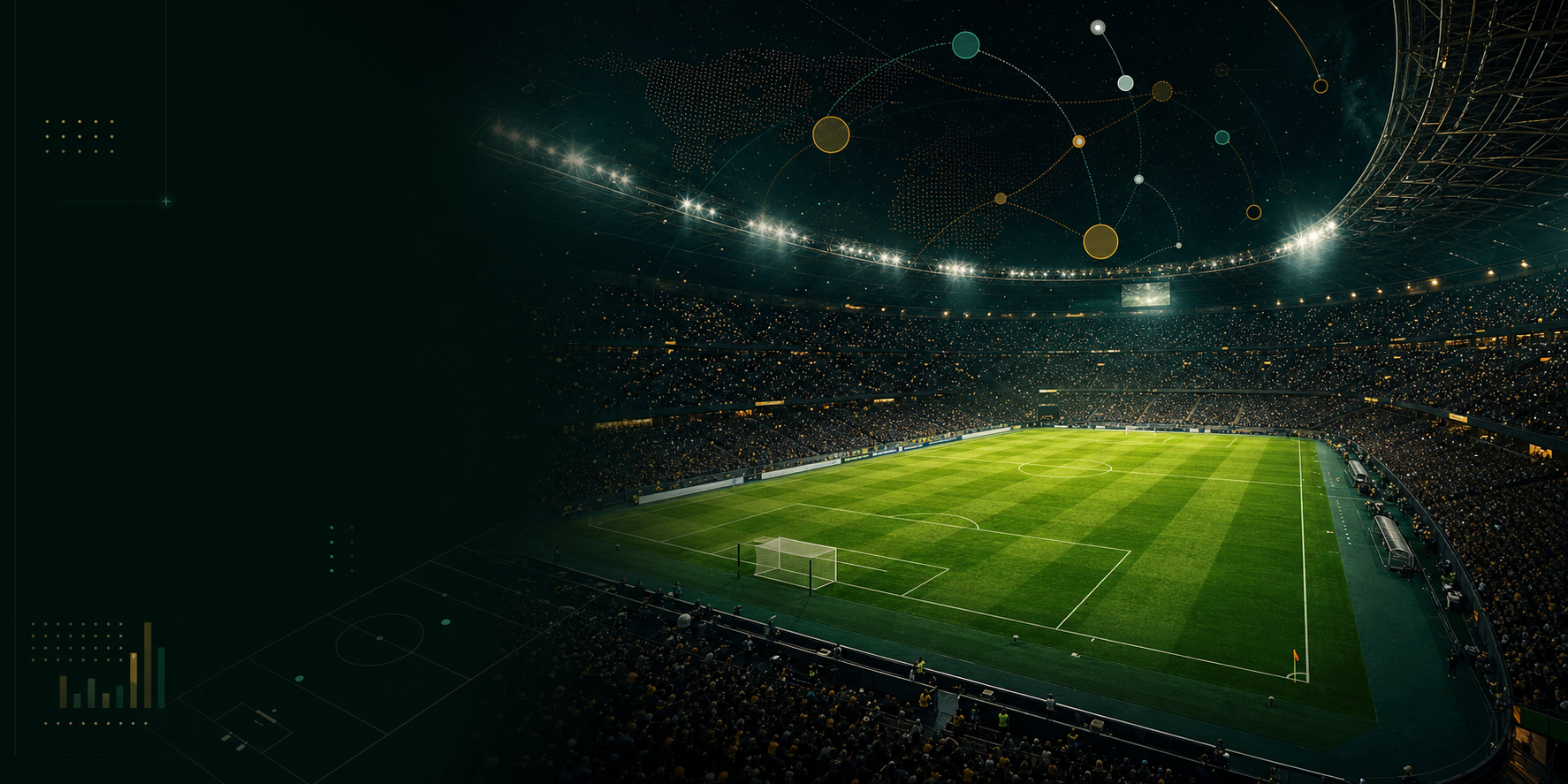 Generated night football stadium with analytics overlays